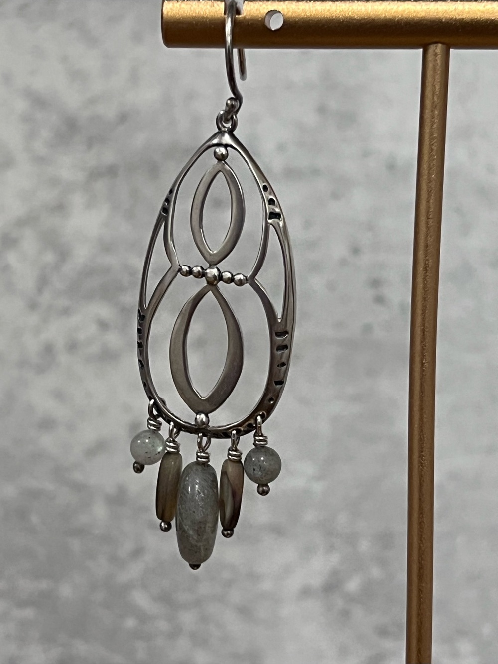 Silpada Sterling Silver Feldspar And Shell Infinity Chandelier Earrings - Picture 4 of 6